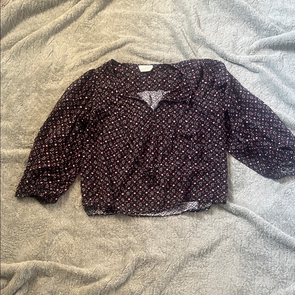 Universal Thread Black Floral Button-Front Blouse